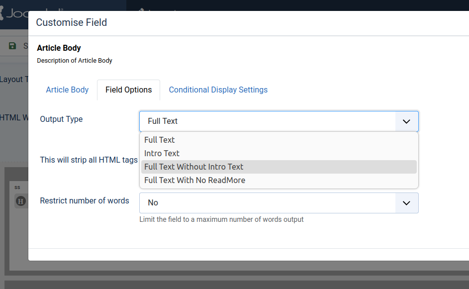 Output options for article body