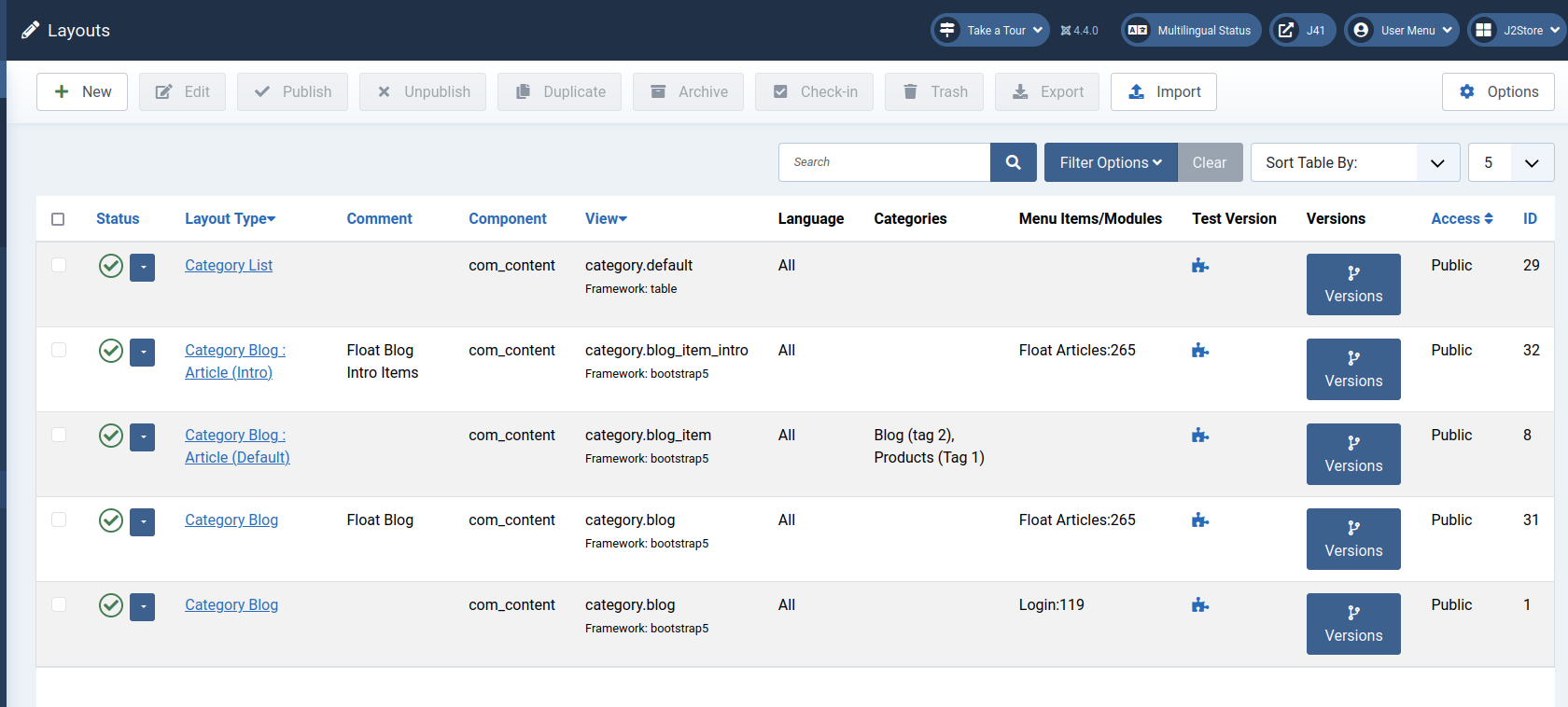 Category, menu item and module specific layouts