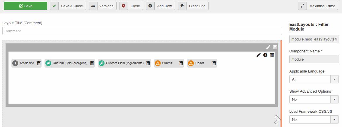 Editing the EasyLayouts Filter Module