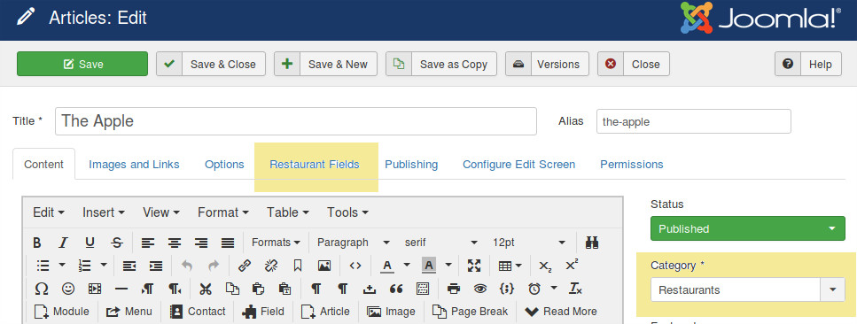 Content type specific edit page