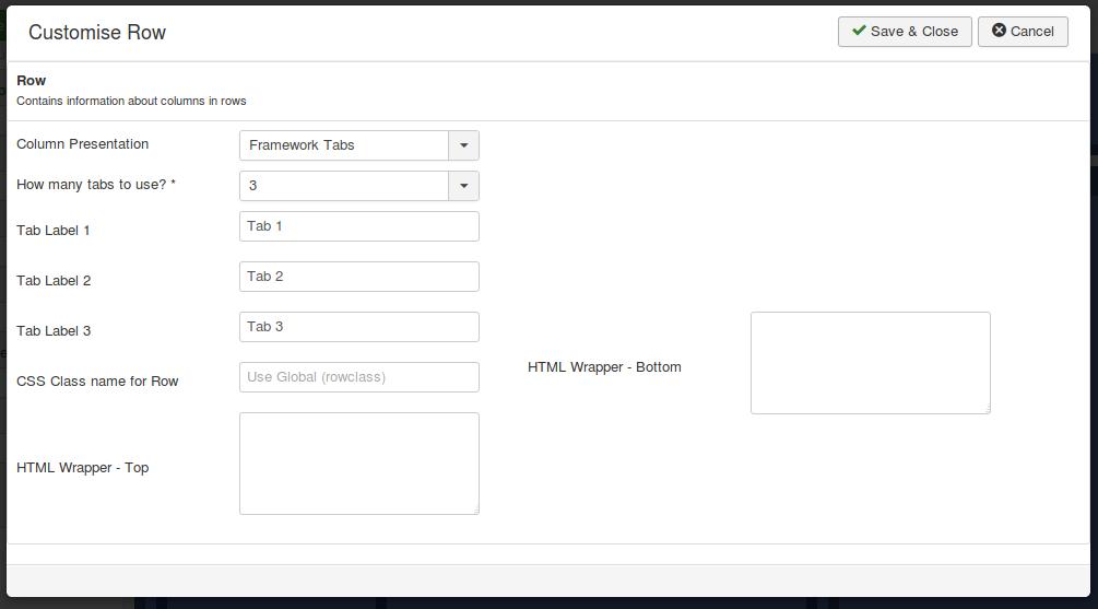 Tabbed columns customisation options